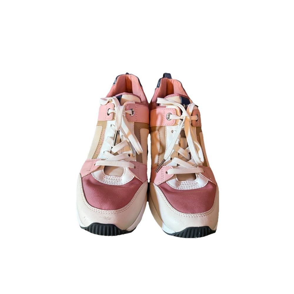 Michael Kors Georgie Mixed Media Trainers Womens 6.5 Pink Cream Wedge - Picture 4 of 13